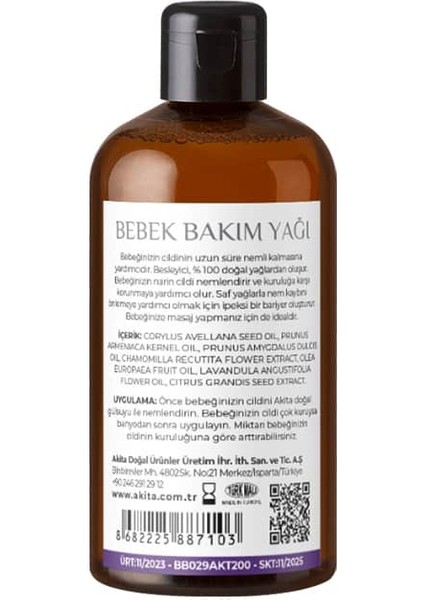 % 100 Doğal Bebek Bakım Yağı Lavanta 250 ml