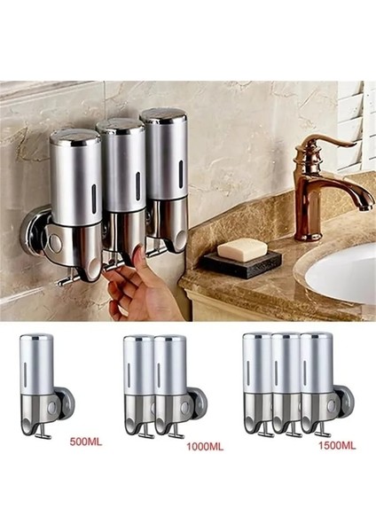 Gümüş Çift Banyo Sıvı Sabunluk El Temizleyici Tutucu Duvara Montaj Sabun Şampuan Jeli Duş Sıvı Konteyner Banyo Aksesuarı Için (Yurt Dışından) modelleri