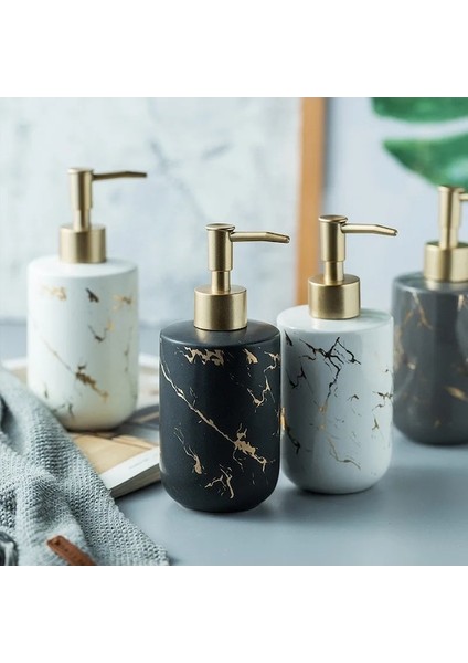 Mat Beyaz-Seramik Sıvı Sabunluk Şampuan El Banyo Aksesuarları Siyah Beyaz Sıvı Sabun Organize (Yurt Dışından)