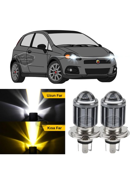 Fiat Punto 2006-2018 Uyumlu Mercekli Far Ampulü LED Xenon Çift Renk Sarı-Beyaz Far Şimşek Etkili Csp LED Lamba Uzun Kısa 2 Adet Takım