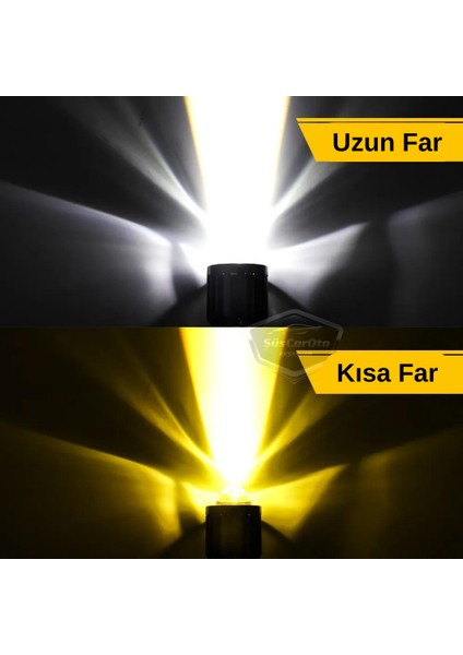 Fiat Punto 2006-2018 Uyumlu Mercekli Far Ampulü LED Xenon Çift Renk Sarı-Beyaz Far Şimşek Etkili Csp LED Lamba Uzun Kısa 2 Adet Takım