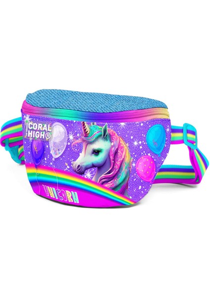 Kids Mor Pembe Simli Unicorn Desenli Bel Çantası 11555
