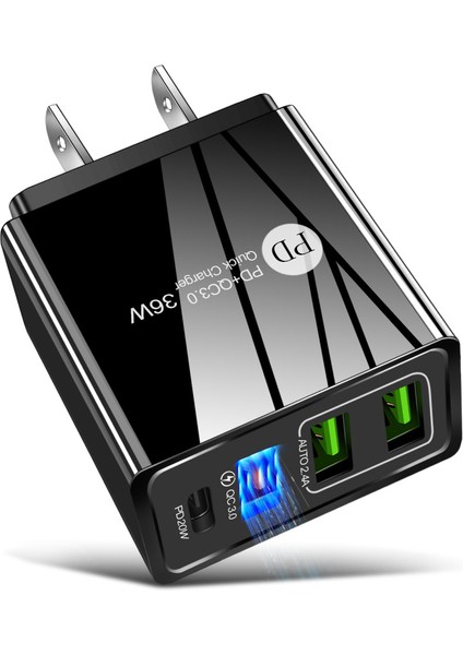 PD20W+QC3.0 2.4A Çift USB Hızlı Şarj Cep Telefonu Şarj Cihazı Yüksek Aşınma Direncine Sahip Pd Şarj Kafasına Sahip Çok Portlu USB (Yurt Dışından)