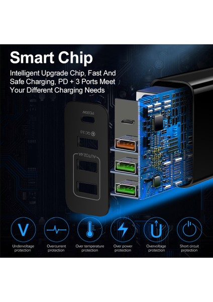 PD20W+QC3.0 2.4A Çift USB Hızlı Şarj Cep Telefonu Şarj Cihazı Yüksek Aşınma Direncine Sahip Pd Şarj Kafasına Sahip Çok Portlu USB (Yurt Dışından)