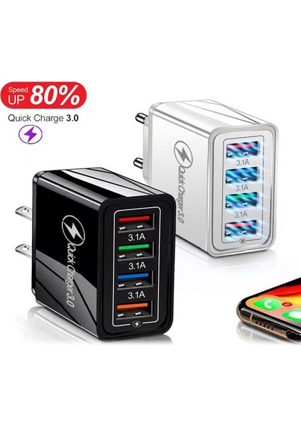 100W USB Şarj Kafası 4 Bağlantı Noktalı Şarj Adaptörü USB Duvar Şarj Cihazı Tüm USB Şarj Cihazları Için Çok Bağlantı Noktalı 3.0 Hızlı Şarj Bloğu (Yurt Dışından)