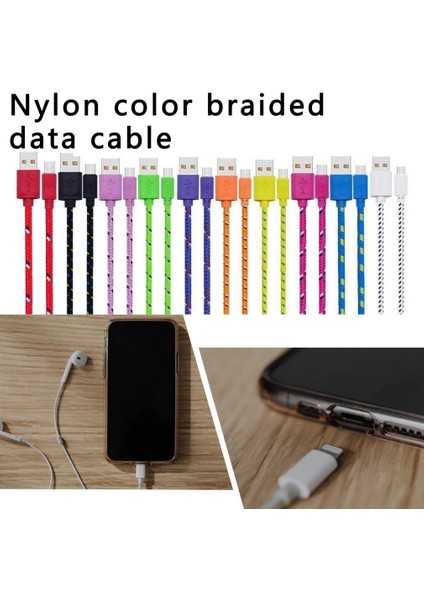 Naylon Örgülü Mikro USB Kablosu Data Sync USB Şarj Kablosu Telefon USB Mikro Mavi 1m (Yurt Dışından) fırsatları