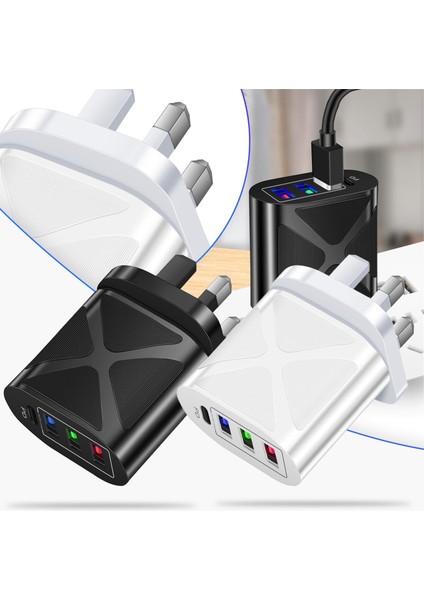 3.1A Çoklu Bağlantı Noktaları 3 USB + Pd Cep Telefonu Şarj Cihazı Ingiltere Tak Adaptörü Taşınabilir Şarj Cihazı Yanmaz USB Şarj Aleti Seyahat Için Dropshiping (Yurt Dışından)
