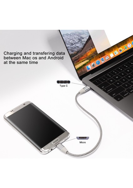 Fasgear USB C Mikro USB Kablosu Naylon Örgülü Şarj Cihazı 3A USB Kablosu Cep Telefonu Samsung Xiaomi Redmi Huawei Şarj Kablosu (Yurt Dışından)