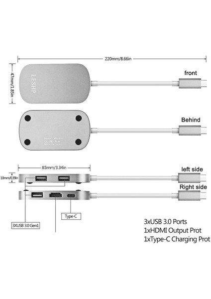 Leshp Mhub1 Ace Taşınabilir Type-C Dizüstü Çok Fonksiyonlu USB Dönüştürücü (Yurt Dışından) indirimleri