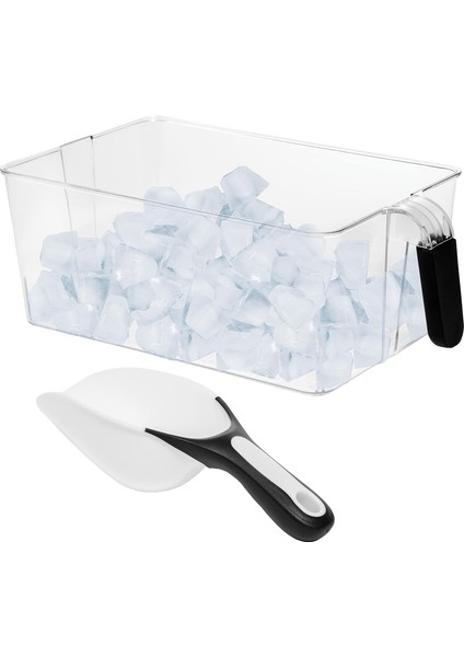 Dondurucu Için Buz Küpü Tepsisi + Buz Kaşığı | Buz Kutusu ve Esnek Kepçe | Bpa Içermeyen, Gıda Güvenli Buz Kovası | Şeffaf Plastik Saklama Kutusu, Çamaşır Deterjanı Tutucu, Donduru (Yurt Dışından)