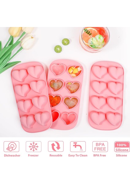 Buz Küpü Tepsileri Silikon 3 Set Yeniden Kullanılabilir Silikon Buz Küpü Kalıpları Viski Içecekler ve Kokteyller Için Kalp Şekilli Buz Makinesi (Yurt Dışından) modelleri