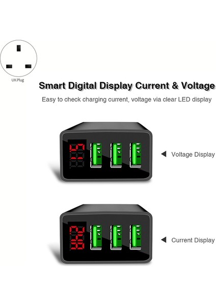 5V 3.1A Şarj Cihazı 3usb Dijital Ekran Hızlı Şarj Şarj Cihazı Akıllı Telefon Şarj Adaptörü iPhone Xiaomi Samsung Için (Ingiltere Tak) (Yurt Dışından) modelleri