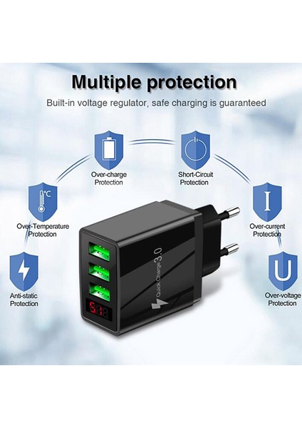 5V 3.1A Şarj Cihazı 3usb Dijital Ekran Hızlı Şarj Şarj Cihazı Akıllı Telefon Şarj Adaptörü iPhone Xiaomi Samsung Için (Ingiltere Tak) (Yurt Dışından) indirimleri
