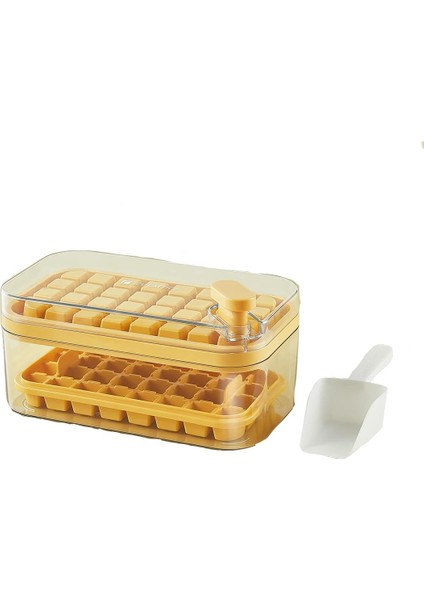 Dondurucu Için Kapaklı Ice Cube Tepsisi 64 Nuggets Kapaklı ve Hazneli Silikon Ice Cube Tepsisi, Dondurucu Için Ice Cube Kalıpları, Viski Için, Kokteyl Tek Tuşa Basma Sarı (Yurt Dışından)