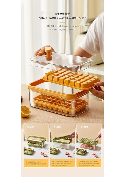 Dondurucu Için Kapaklı Ice Cube Tepsisi 64 Nuggets Kapaklı ve Hazneli Silikon Ice Cube Tepsisi, Dondurucu Için Ice Cube Kalıpları, Viski Için, Kokteyl Tek Tuşa Basma Sarı (Yurt Dışından) fırsatları