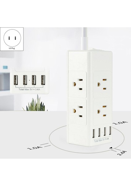 Çıkışlı Şerit 4 USB 5V 3A Bağlantı Noktası 1250W 10A 5 Ayak Uzatma Kablosu Aşırı Gerilim Koruyucu Ev Ofis Için-Abd Tak (Yurt Dışından) fiyatları