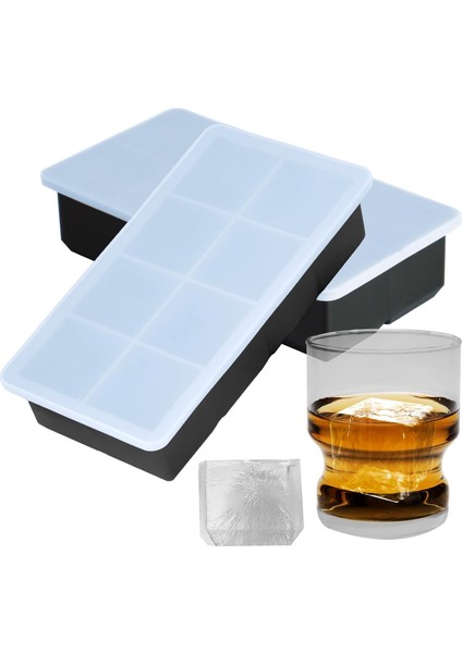 Büyük Buz Küpü Tepsisi - Çıkarılabilir Kapaklı Büyük 2 Inç Kare Silikon Buz Küpü Kalıpları - Gıda Sınıfı, Yeniden Kullanılabilir, Bpa Içermez - Kokteyller, Viski, Meyve Suları ve D (Yurt Dışından)