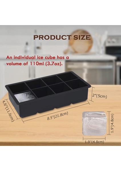 Büyük Buz Küpü Tepsisi - Çıkarılabilir Kapaklı Büyük 2 Inç Kare Silikon Buz Küpü Kalıpları - Gıda Sınıfı, Yeniden Kullanılabilir, Bpa Içermez - Kokteyller, Viski, Meyve Suları ve D (Yurt Dışından) fiyatları