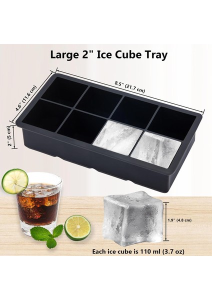 Büyük Buz Küpü Kalıbı, Kapaklı Silikon Buz Küpü Tepsisi, 2 Inç Kare Dondurucu Için 8 Büyük Yeniden Kullanılabilir Buz Küpü Makinesi, Kokteyl ve Viski, Bpa Içermez, Gıda Sınıfı, Kol (Yurt Dışından) fiyatları