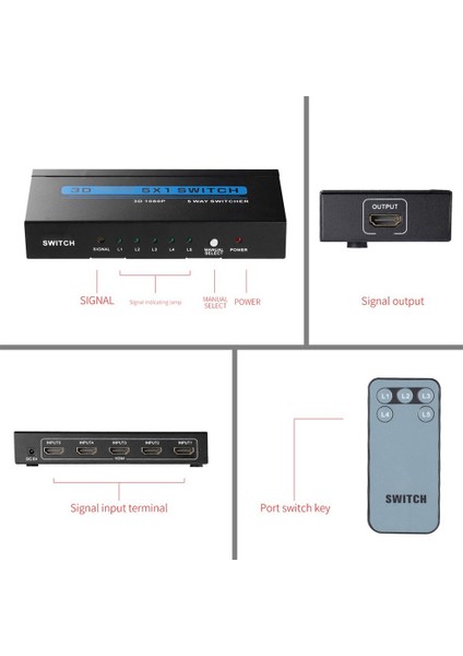 Dijital 5 Bağlantı Noktalı HDMI Uyumlu Anahtar Ir Kablosuz Uzaktan Güç Adaptörü (Yurt Dışından) modelleri