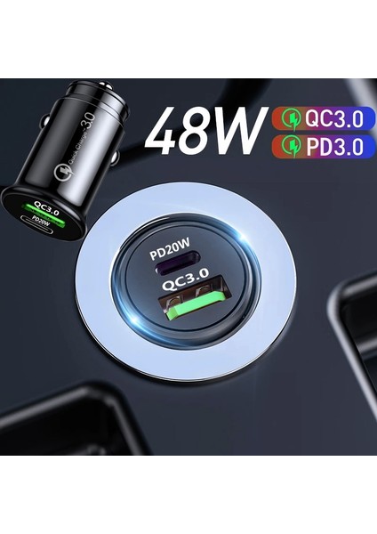 48W Çift USB Pd Araç Şarj Cihazı Qc 3.0 Mini Telefon Şarj Cihazı iPhone 12 Pro Max Xiaomi Samsung Çift USB Tip-C Şarj Cihazı (Yurt Dışından) modelleri
