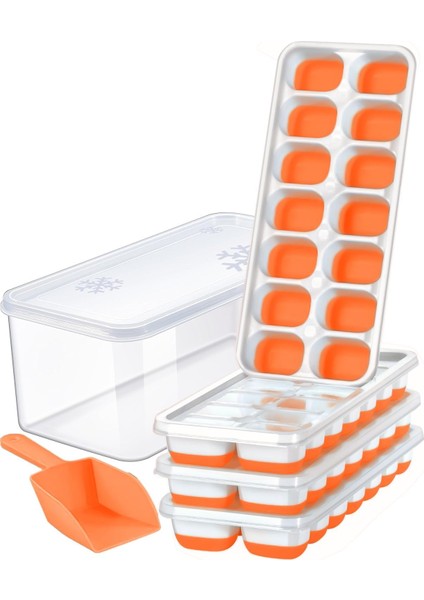 Kapaklı ve Kutulu Buz Küpü Tepsileri, Yükseltilmiş Kolay Çıkarılan Silikon ve Plastik Buz Küpü Tepsileri ve Kapaklı Dondurucu Için Buz Kabı, Buzları Taze Tut, 4'lü Paket Istifleneb (Yurt Dışından)