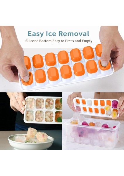 Kapaklı ve Kutulu Buz Küpü Tepsileri, Yükseltilmiş Kolay Çıkarılan Silikon ve Plastik Buz Küpü Tepsileri ve Kapaklı Dondurucu Için Buz Kabı, Buzları Taze Tut, 4'lü Paket Istifleneb (Yurt Dışından) fiyatları