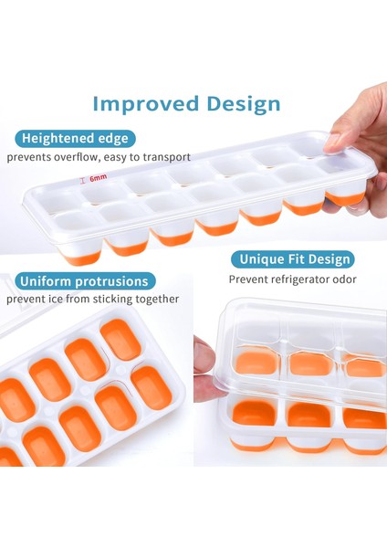 Kapaklı ve Kutulu Buz Küpü Tepsileri, Yükseltilmiş Kolay Çıkarılan Silikon ve Plastik Buz Küpü Tepsileri ve Kapaklı Dondurucu Için Buz Kabı, Buzları Taze Tut, 4'lü Paket Istifleneb (Yurt Dışından) fırsatları