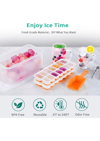 Kapaklı ve Kutulu Buz Küpü Tepsileri, Yükseltilmiş Kolay Çıkarılan Silikon ve Plastik Buz Küpü Tepsileri ve Kapaklı Dondurucu Için Buz Kabı, Buzları Taze Tut, 4'lü Paket Istifleneb (Yurt Dışından) indirimleri