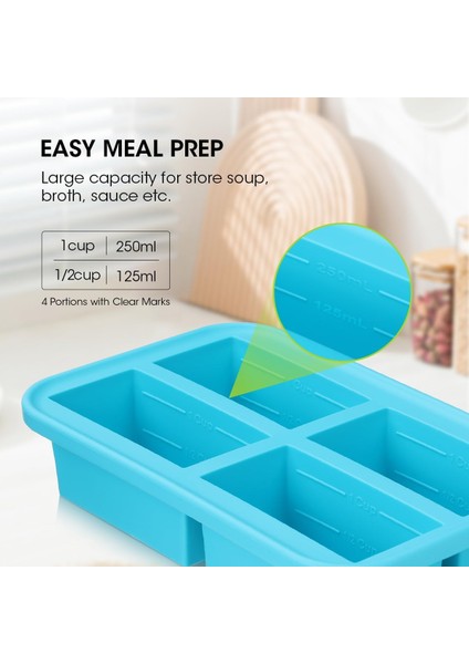 1 Fincan Kapaklı Silikon Dondurucu Tepsisi, 2 Paket Yemek Hazırlama Çorbası Dondurucu Kapları Kalıpları, Dondurulması ve Çorba, Et Suyu, Sos, Artıkları Saklamak Için Büyük Buz Küpü (Yurt Dışından) fiyatları