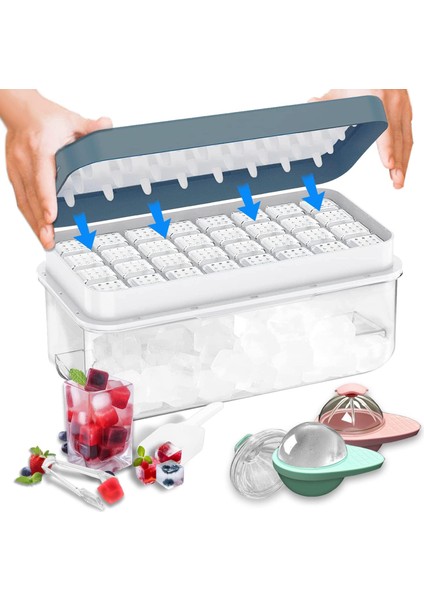 Kapaklı ve Kutulu Buz Küpü Tepsisi, 2.5ın Yuvarlak Craft Viski Buz Topları Için 2 Paket, Saklamalı Buz Konteynerli Buz Tepsileri Buz Kovası Kitleri, Buz Maşası, Buz Kaşığı, Büyük B (Yurt Dışından)