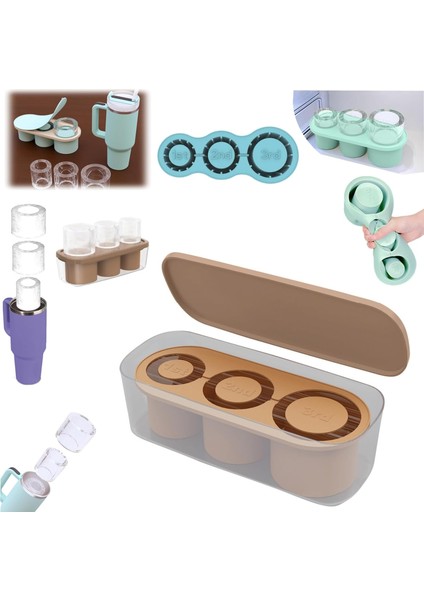 Bardak Için Buz Küpü Tepsisi, 20-40 Oz Bardaklar Için Kapaklı Silikon Buz Küpü Tepsisi, Kapaklı ve Kutulu Kolay Çıkarılan Silikon Silindir Buz Kalıbı 3 Kupa Için Içi Boş Silindir B (Yurt Dışından)