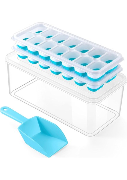 Kapaklı ve Kutulu Buz Küpü Tepsisi, Buz Saklama Kutulu Dondurucu Için 2 Paket Silikon Plastik Buz Küpü Tepsileri, Konteynerli Kolay Çıkarılan Buz Tepsileri, Istiflenebilir Buz Teps (Yurt Dışından)