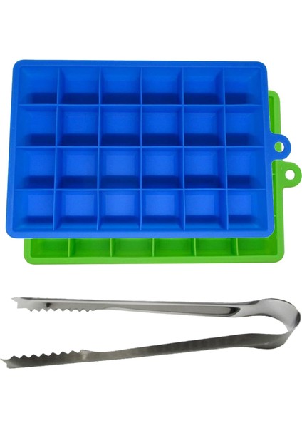 Silikon Buz Küpü Tepsisi - Dondurucu, Kokteyller için Büyük Buz Yapıcı Kalıbı - İstiflenebilir, BPA İçermez ve Kokusuz - Paslanmaz Çelik Maşalı Silikon Kare Buzluk Tepsisi (Yurt Dışından)