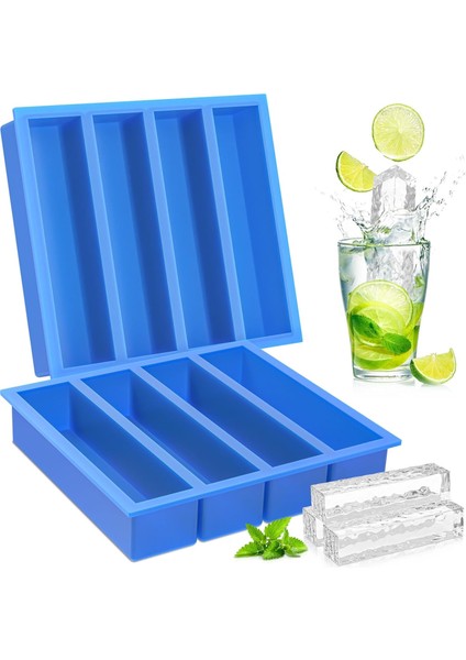 Viski Için Kolay Çıkarılan Buz Küpleri ile Silikon Buz Küpü Tepsileri, Tereyağı Kalıbı, 2'li Mavi Set (Yurt Dışından)
