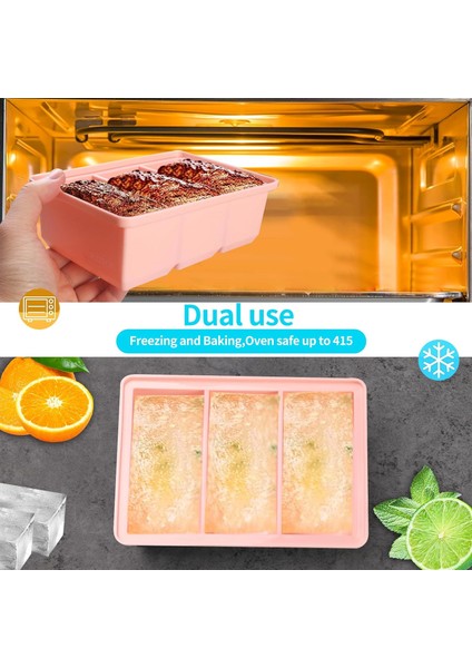 Kapaklı Silikon Dondurucu Tepsi - Silikon Dondurucu Yiyecek Kalıpları - Büyük Buzluk Tepsisi, Silikon Dondurucu Kabı, Dondur ve Sakla Çorba, Sos, Et Suyu, Artıklar - 3 Mükemmel 1 B (Yurt Dışından) modelleri