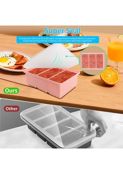 Kapaklı Silikon Dondurucu Tepsi - Silikon Dondurucu Yiyecek Kalıpları - Büyük Buzluk Tepsisi, Silikon Dondurucu Kabı, Dondur ve Sakla Çorba, Sos, Et Suyu, Artıklar - 3 Mükemmel 1 B (Yurt Dışından) fırsatları