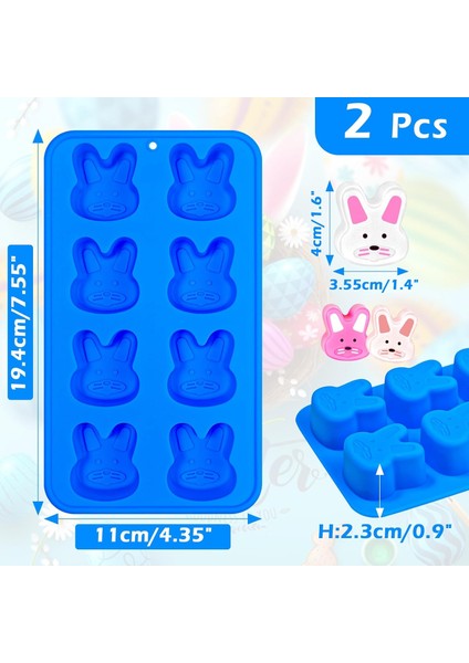 Tavşan Buz Küpü Kalıpları, Çikolata, Şeker, Buz Küpü, Cupcake Süslemeleri Için 8 Gözlü Tavşan Silikon Kalıpları, Paskalya Temalı Parti Için Harika, 2'li Paket (Yurt Dışından) modelleri