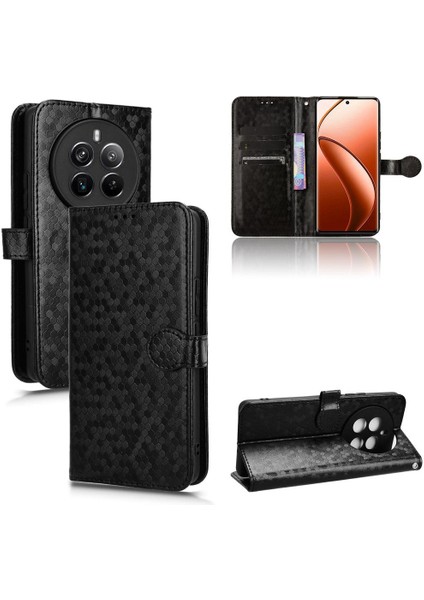 Realme 12 Artı 5g Için Geometrik Desen Deri Cüzdan Kapak Toka (Yurt Dışından)