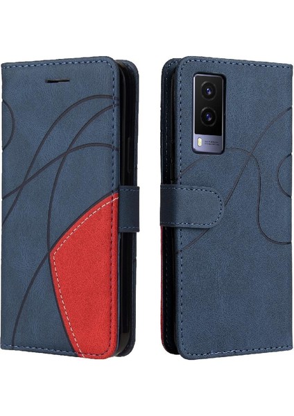 Vıvo V21E 5g Kickstand Koruyucu Iki Renkli Dikiş Pu Deri Için Kılıf (Yurt Dışından)