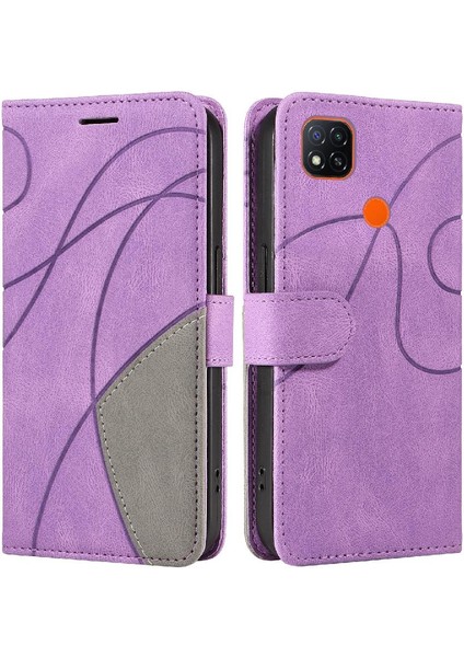 Kart Yuvası Standı Iki Renkli Dikiş Pu Flip ile Xiaomi Redmi 9c Için Kılıf (Yurt Dışından)
