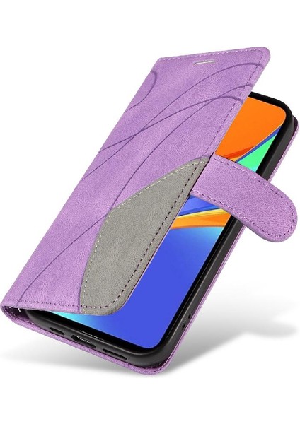 Kart Yuvası Standı Iki Renkli Dikiş Pu Flip ile Xiaomi Redmi 9c Için Kılıf (Yurt Dışından)