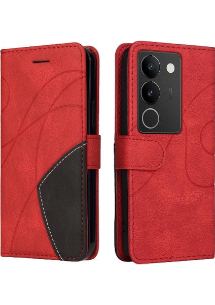 Vıvo V29 5g Pu Deri Flip Folio Kılıf Için Kılıf ile Iki Renkli Dikiş (Yurt Dışından)