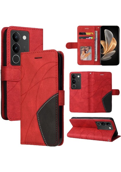 Vıvo V29 5g Pu Deri Flip Folio Kılıf Için Kılıf ile Iki Renkli Dikiş (Yurt Dışından)