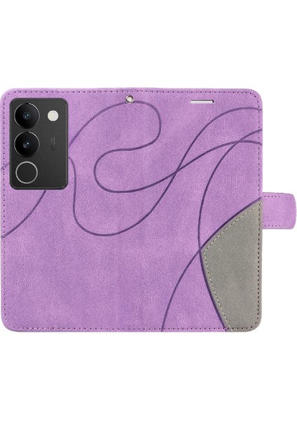 Vıvo V29 5g Pu Deri Flip Folio Kılıf Için Kılıf ile Iki Renkli Dikiş (Yurt Dışından)