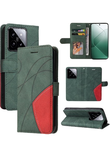 Kart Yuvası Standı ile Xiaomi 14 Pu Deri Flip Folio Kılıf (Yurt Dışından)