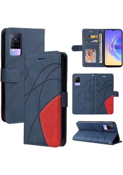 Vıvo V21E 4g Kickstand Koruyucu Iki Renkli Dikiş Pu Deri Için Kılıf (Yurt Dışından)