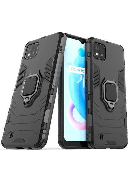 Realme C20 Kickstand Darbeye Kapak Için Kılıf 360 &deg; Dönen Halka Askeri (Yurt Dışından) modelleri