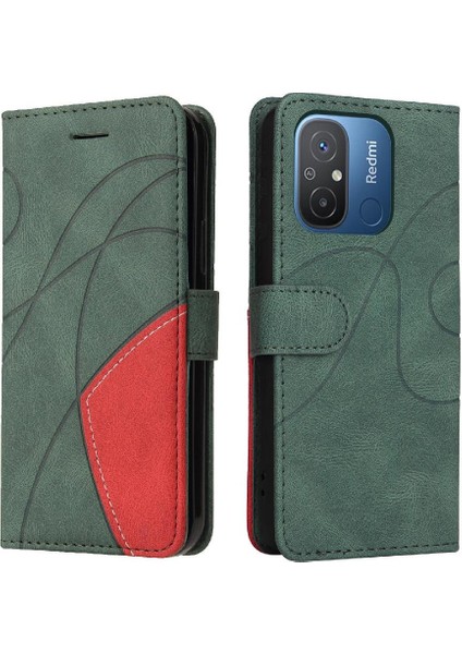 Xiaomi Redmi 12C Iki Renkli Dikiş Için Kılıf Kickstand Koruyucu Pu Flip (Yurt Dışından)