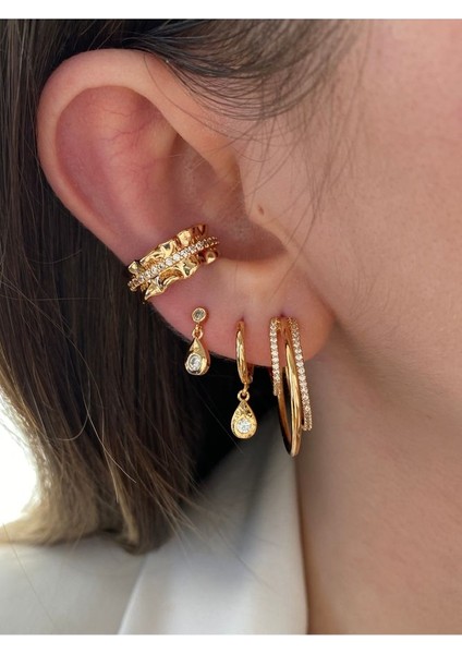 Zirkon Taşlı Halka Altın Kaplama Kadın Earcuff Kıkırdak Küpe modelleri